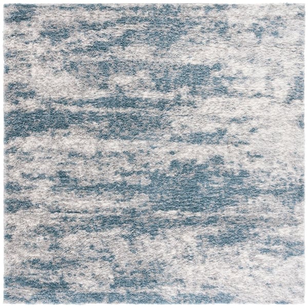 SAFAVIEH Berber Shag 7 ft. x 7 ft. Ivory/Blue Abstract Marle square Area Rug