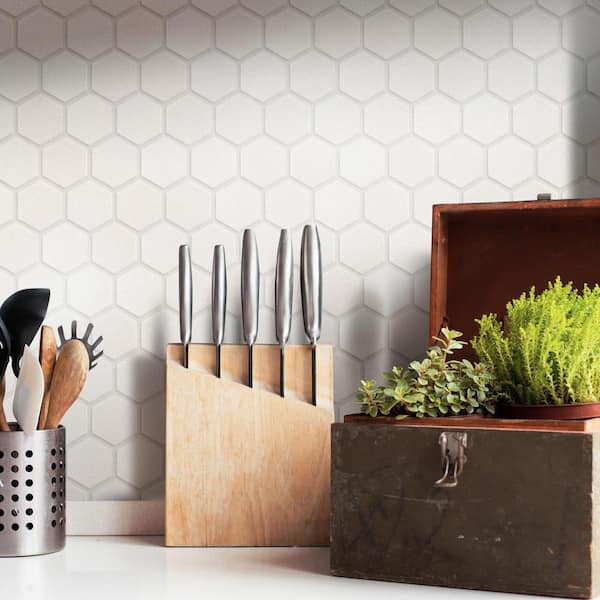 Hudson Due 2" Hex Crystalline White 10-7/8 in. x 12-5/8 in. Porcelain Mosaic Tile (9.7 sq. ft./Case)