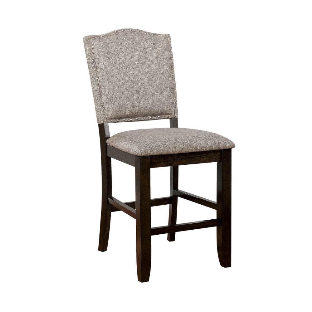 Benjara Gray And Brown Fabric Camelback Counter Height Dining Chair ...