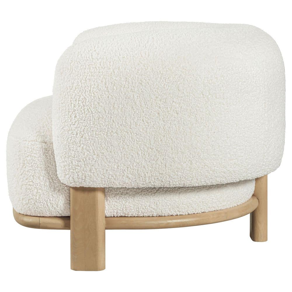 Ivory Boucle Upholstered Barrel Accent Chair with Wooden Legs
