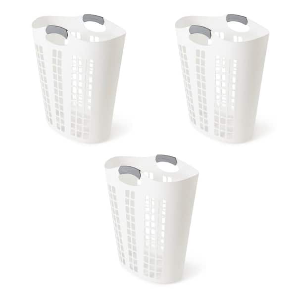 GRACIOUS LIVING Easy Carry Flex 87 in. L Plastic Laundry Hamper in White (3-Pack)