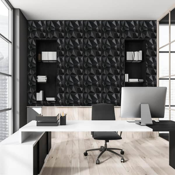 Yipscazo 1/16 in. x 19.7 in. x 19.7 in. Pure Black Diamond 3D Decorative PVC Wall Panels (12-Sheets/32 Sq. ft.)