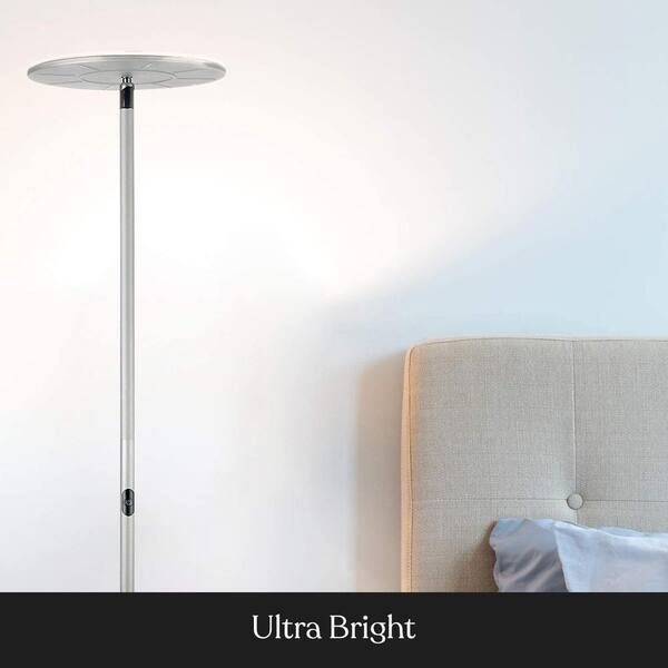 Brightech Sky Flux 63 In Silver Torchiere Led Floor Lamp With Three Mode Dimmer Vq Jzjd 87f9 Silver Torchiere Led Floor Lamp, Brightech Sky Led Floor Lamp