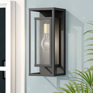 Montpelier 1-Light Black Hardwired 16 in. H Outdoor Sconce Dusk to Dawn Wall Lantern Sconce（2-Pack）