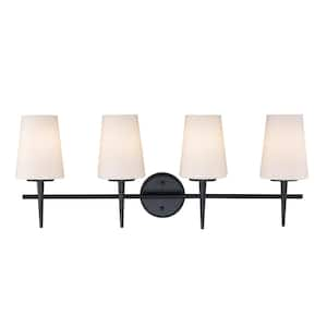 Horizon 30.5 in. 4-Light Black Bathroom Vanity Light Fixture with Frosted Glass Shades