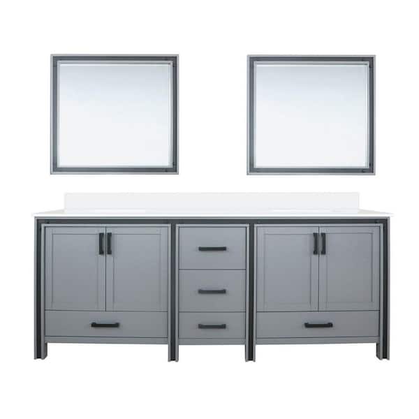 Ziva 84 in W x 22 in D Dark Grey Double Bath Vanity, White Quartz Top and 34 in Mirrors