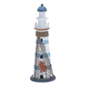 White Wood Light House Sculpture with Netting
