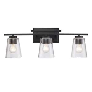 Iris 24.25 in. 3-Light Black Bathroom Vanity Light Fixture with Clear Glass Shades