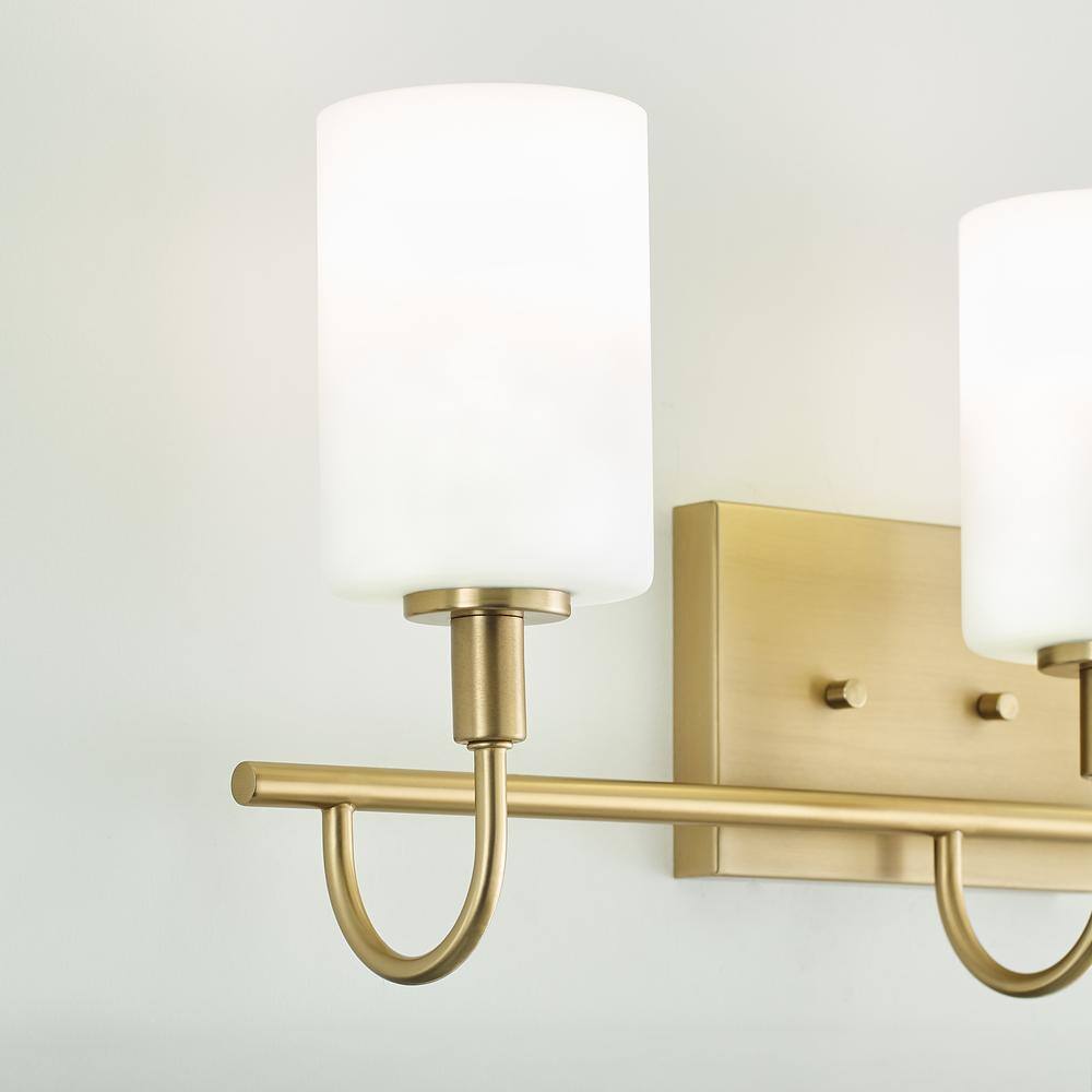 Oak Moore Satin Brass 3-Light Vanity with Etched White Glass