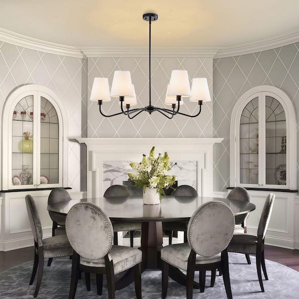 TinHon 6-Light Modern Black Chandelier with White Fabric Shades