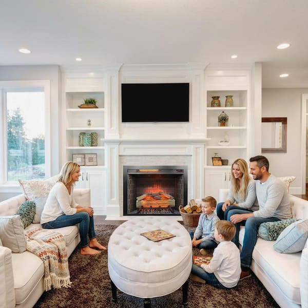 30.2 in. 1500-Watt Black 5000 BTU Recessed Electric Fireplace Utility Convection Infrared Space Heater with Remote