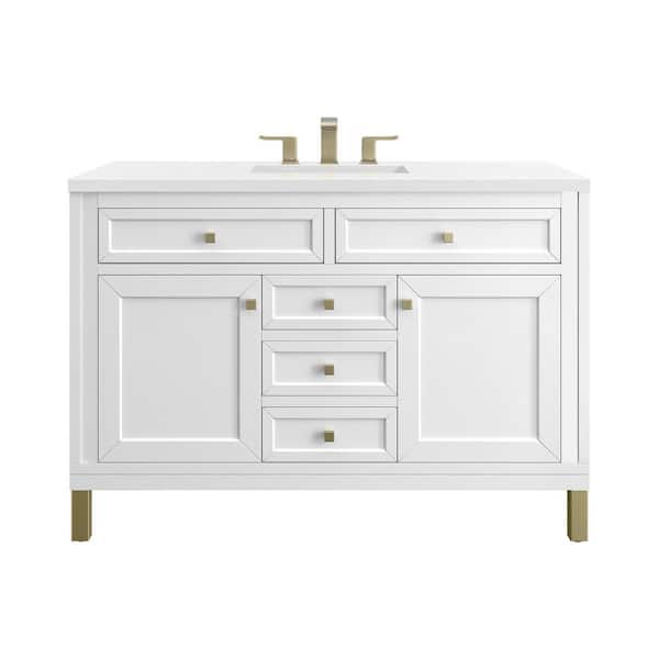 James Martin Vanities Chicago 48.0 in. W x 23.5 in. D x 34 in. H Bathroom Vanity in Glossy White with White Zeus Quartz Top