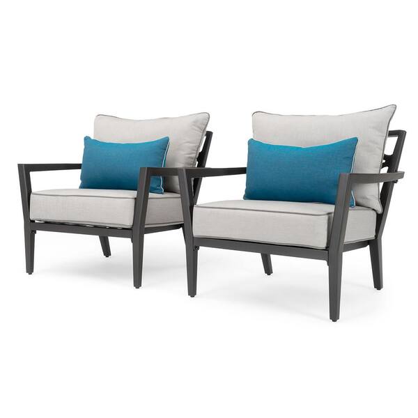 RST BRANDS Venetia Gray Aluminum Outdoor Lounge Chair with Sunbrella Gray Cushion (Set of 2)