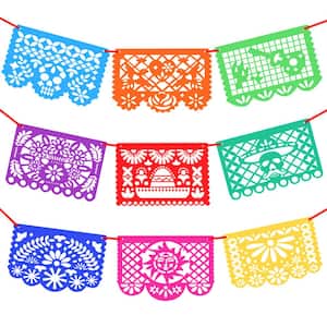 12 in. x 17 in. Mexicano Fiesta Papel Picado - Mexican Festival Party Decorations Paper Banner (9-Pieces)