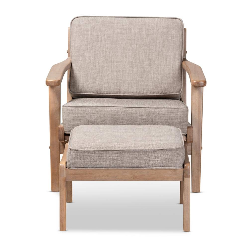 Modern Gray Leather Accent Chair and Ottoman Set