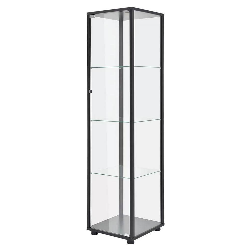 XRAMFY Black Glass Classic Cabinet with 4 Shelves CABINET-A-BK - The ...