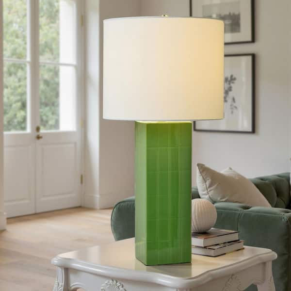 Matilda 31 in. Green Table Lamp with White Linen Shade