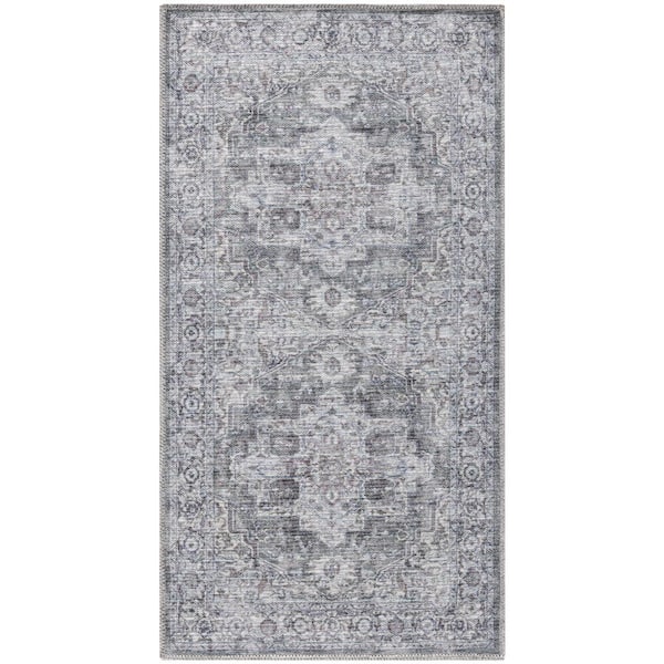 Unbranded Machine Washable Series 1 Ivory Grey 3 ft. x 5 ft. Distressed Traditional Area Rug