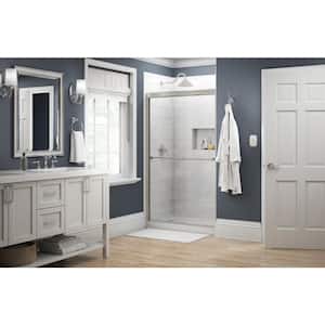 Traditional 47-3/8 in. W x 70 in. H Semi-Frameless Sliding Shower Door in Nickel with 1/4 in. Tempered Clear Glass