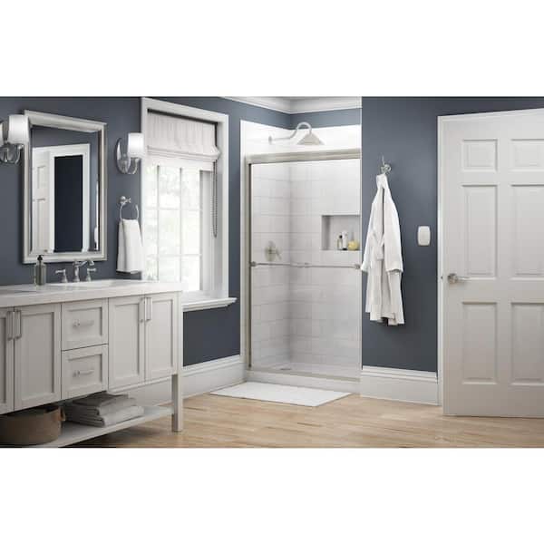 Delta Traditional 47-3/8 in. W x 70 in. H Semi-Frameless Sliding Shower Door in Nickel with 1/4 in. Tempered Clear Glass