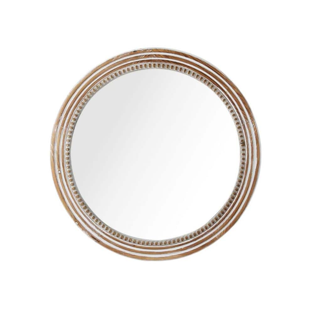 Rustic Circle Brown 24 in. W x 24 in. H Round Wood Wall Decorative Mirrors 