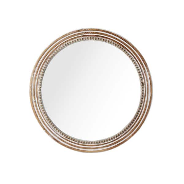 Unbranded Rustic Circle Brown 24 in. W x 24 in. H Round Wood Wall Decorative Mirrors with Beads, for Living Room Bedroom Office