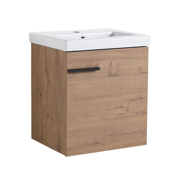 FORCLOVER 18-1/8 in. W x 14-15/16 in. D x 20-7/8 in. H Bath Vanity in Imitative Oak with White Ceramic Top