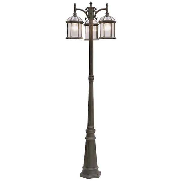 Wentworth 79 in. 3-Light Rust Brown Metal Hardwired Outdoor Weather Resistant Lamp Post Light Set with No Bulbs Included