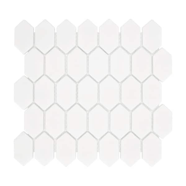 sunwings Picket 10.7 x 10.1 in. White Long Hexagon Recycled Glass Marble Looks Mosaic Floor & Wall Tile (10-Tiles, 8 sq. ft.)