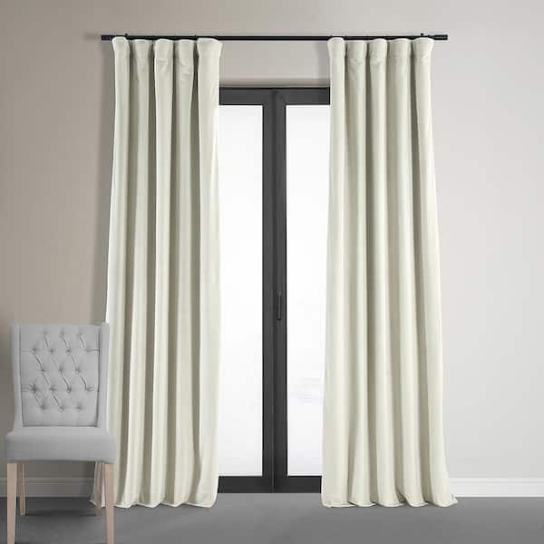 Exclusive Fabrics & Furnishings Porcelain White Velvet Rod Pocket Blackout Curtain - 50 in. W x 84 in. L (1 Panel)