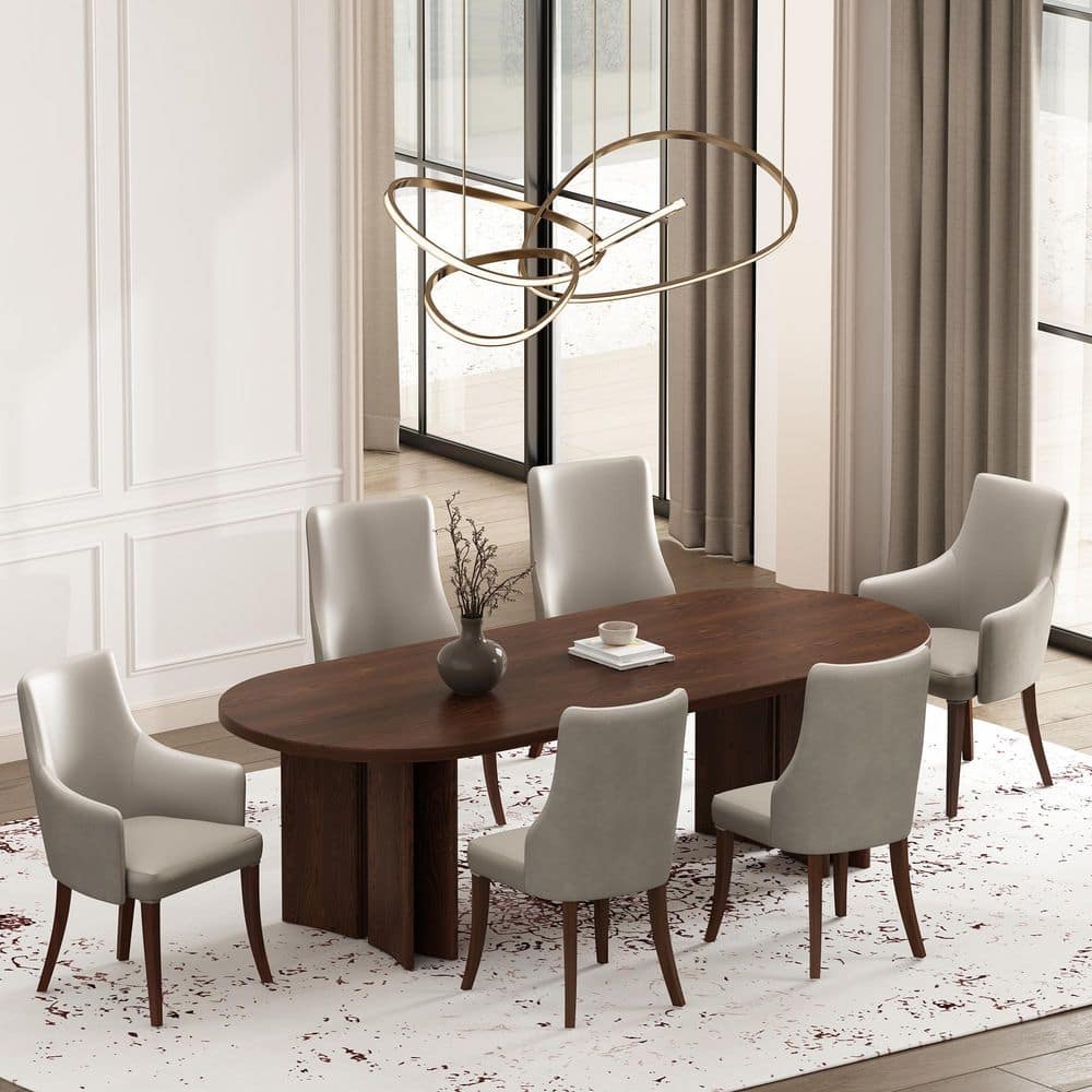 Connie Modern Light Gray Vegan Leather and Velvet Upholstered Dining Chair Set (Set of 6)
