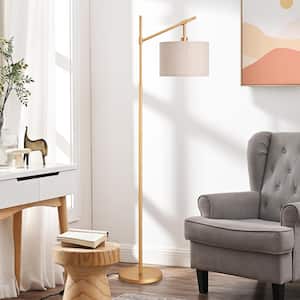 63.8 in. Gold Arched Floor Lamp for Living Room with Fabric Drum Shade