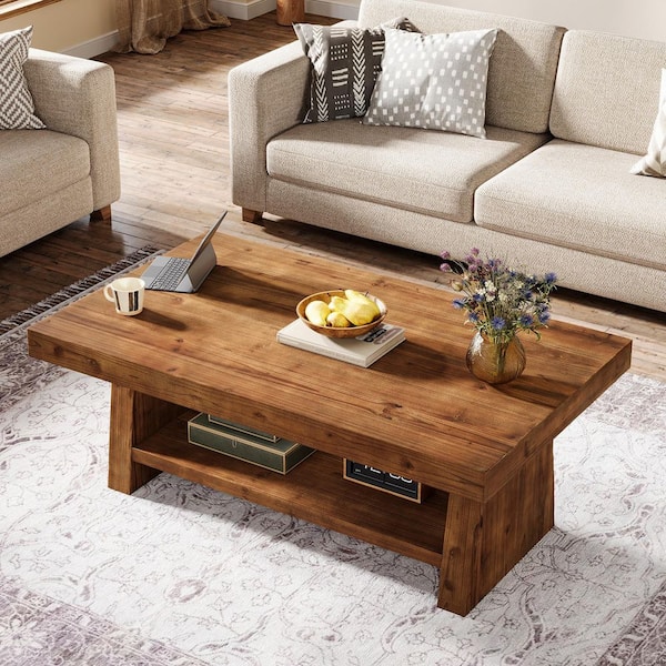 Kerlin 47 in. Brown Rectangle Solid Wood Coffee Table Unique Center Low Cocktail Tea Desk Modern Simple Industrial