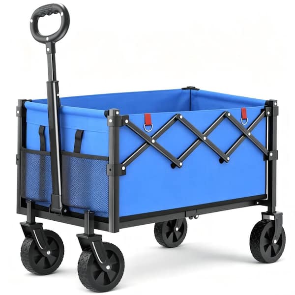 26 in. Folding Utility Wagon Cart with 360 lb Capacity, Portable Shopping and Camping Wagon, Blue, 1-Piece