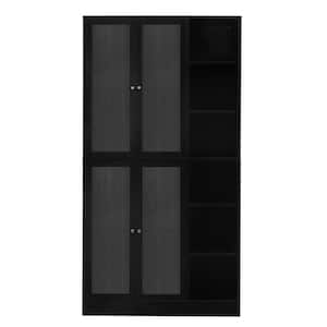 36.22 in. W x 15.75 in. D x 70.87 in. H Black Linen Cabinet Kitchen Pantry Cabinet with Doors and Adjustable Shelves