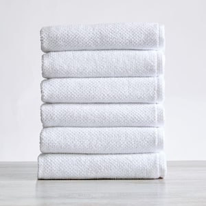 White Solid 100% Cotton Textured Premium Hand Towel (Set of 6)