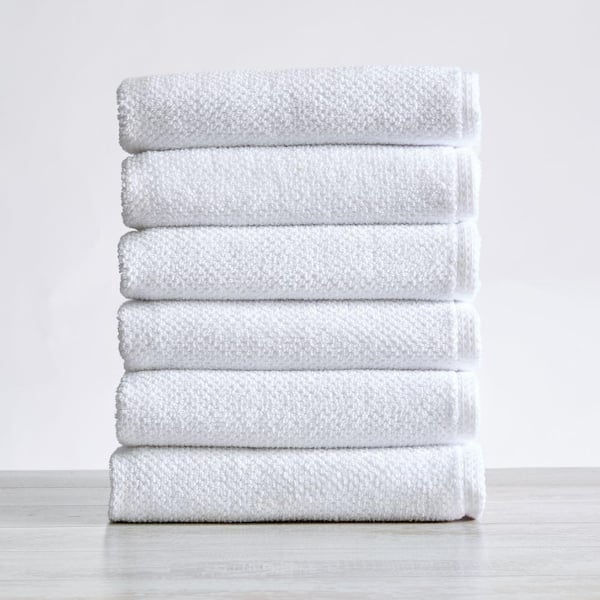FRESHFOLDS White Solid 100% Cotton Textured Premium Hand Towel (Set of 6)
