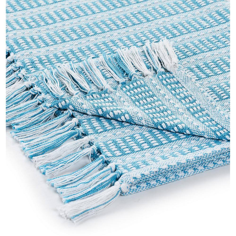 Maui Blue and White Organic Cotton Striped Throw Blanket