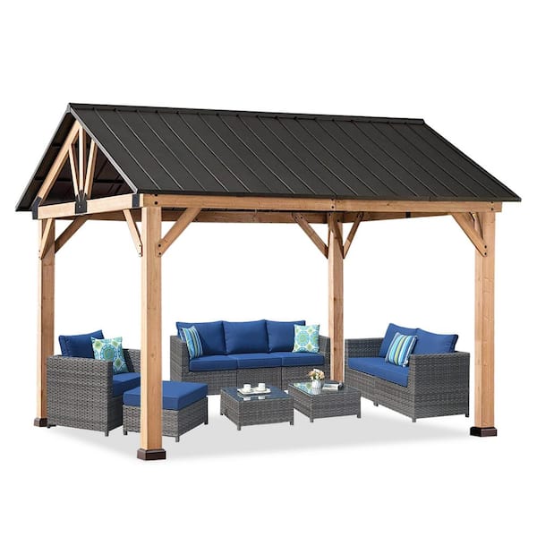 Terracemaster 11 ft. x 13 ft. Solid Wood Patio Garden Gazebos Cedar Frame and Steel Hardtop