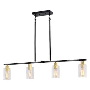 Delmis 4-Light Black/Gold Pendant Kitchen Linear lsland Rustic Chandelier with Clear Glass Shades No Bulbs lncluded