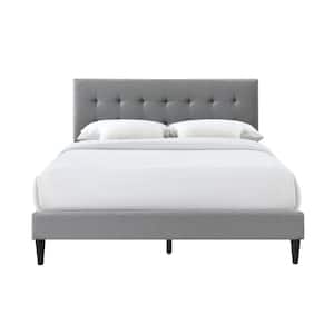 Westwood Stone Silver Upholstered King Platform Bed with Tufted Rectangle Headboard