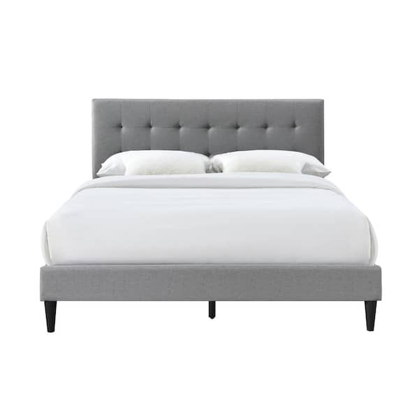 Furnishings Direct Westwood Stone Silver Upholstered King Platform Bed with Tufted Rectangle Headboard