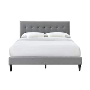 Westwood Stone Silver Upholstered Queen Platform Bed with Tufted Rectangle Headboard