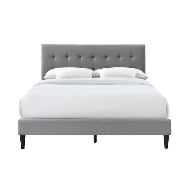 Furnishings Direct Westwood Stone Silver Upholstered Queen Platform Bed with Tufted Rectangle Headboard