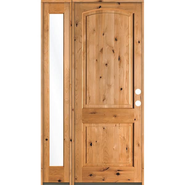 Krosswood Doors 56 in. x 96 in. Alder 2-Panel Left-Hand/Inswing Clear Glass Clear Stain Wood Prehung Front Door with Left Sidelite
