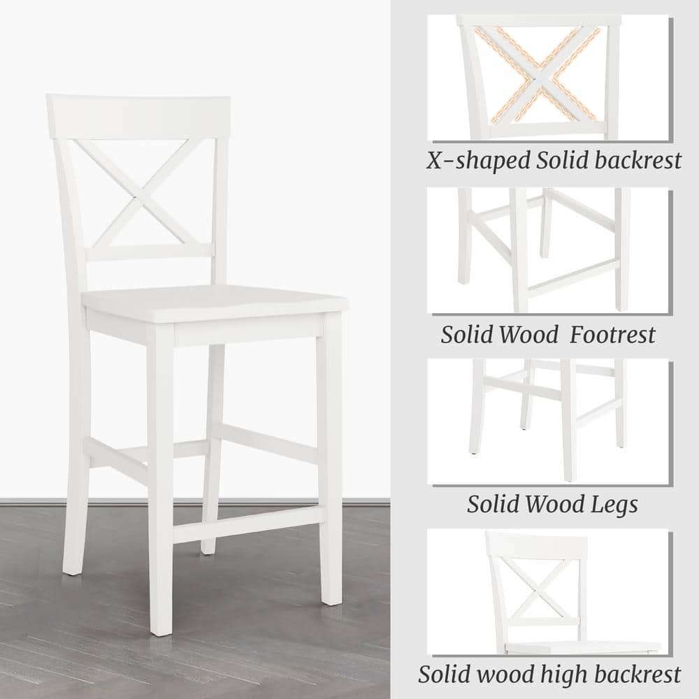 White Wood X-Back Counter Height Bar Stools Set of 2