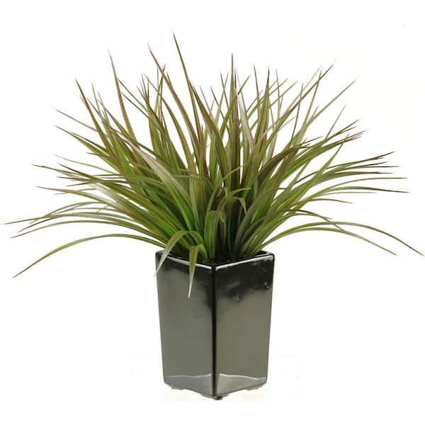15 in. Indoor Artificial Plant Grass in Black Square Ceramic Planter-Sleek Faux Greenery for Modern Home Decor