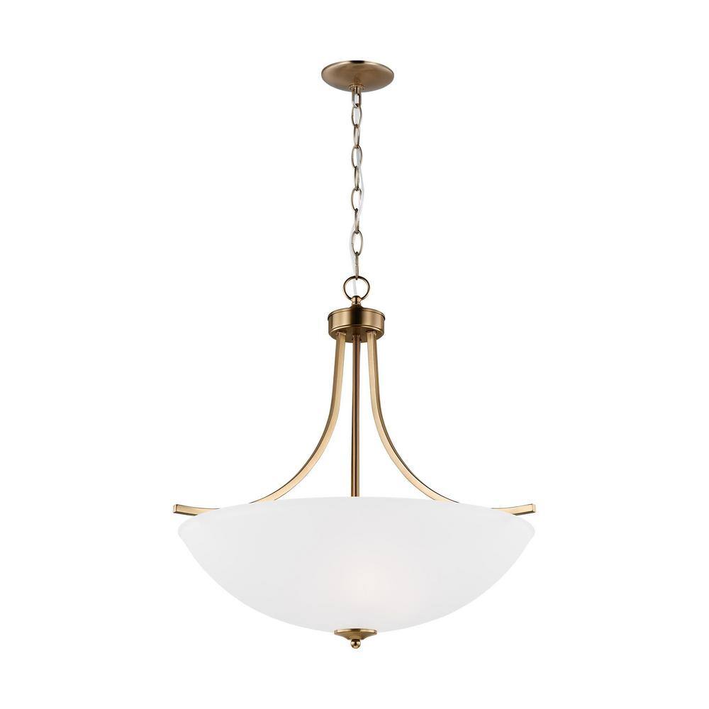 Satin Brass and Etched Glass 24" Four-Light Pendant