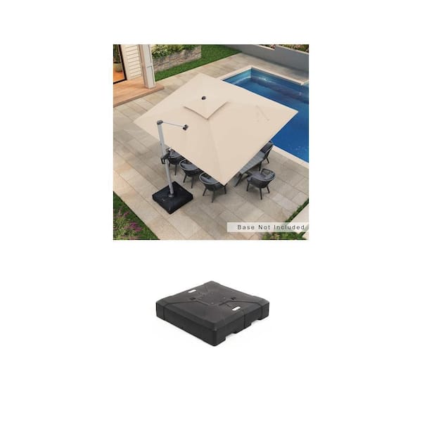 9 ft. x 12 ft. Aluminum Cantilever Patio Umbrella, Beige and 286 lbs. Square Patio Umbrella Base, Black