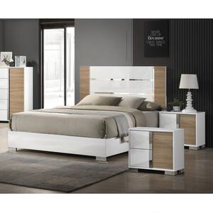 Ahndea 3-Piece Modern White and Natural Wood Queen Bedroom Set